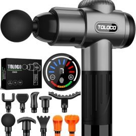 TOLOCO Massage Gun, Deep Tissue Back Massager for Athletes with 10 Massage Heads, Electric Muscle Percussion Massager for Any Pain Relief, FSA and HSA Eligible, Gifts for Fathers Day, Grey : Health & Household