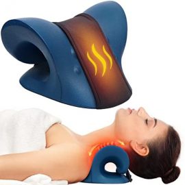 Neck Stretcher for Neck Pain Relief, Heated Cervical Traction Device Pillow with Graphene Heating Pad, Neck and Shoulder Relaxer for TMJ Pain Relief and Cervical Spine Alignment (Dark Blue) : Health & Household