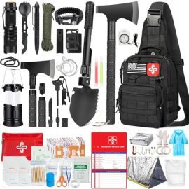 Survival Kit, 262Pcs Survival Gear and Supplies with First Aid Kit Pouch and Crossbody Bag, Emergency Kit with Tent, Camping Axe Hammer, Survival Shovel w/Pick, Bug Out Bag Gifts for Men Women : Sports & Outdoors
