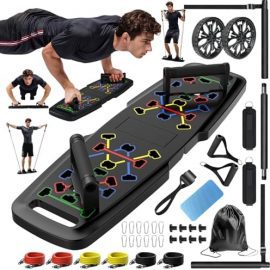 Push Up Board,Home Gym,Portable Exercise Equipment,Pilates Bar and 20 Fitness Accessories with Resistance Bands and Ab Roller Wheel,Full Body Workout at Home : Sports & Outdoors