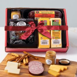 Wisconsin Cheese Company - Classic Holiday Snack Gift Box - 100% Wisconsin Cheddar & Pepper Jack Cheese, Sausage, Pretzels & Mustard | Perfect for Parties, Charcuterie Boards, and Holiday Gifts : Grocery & Gourmet Food