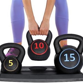 F2C 3-Piece Kettlebell Set with Storage Rack 5lb, 10lb, 15lb Weights HDPE Coated Concrete Kettlebells Core Training for Home Gym Exercise Fitness : Sports & Outdoors