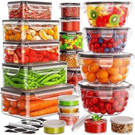 JSCARES 40 PCS Food Storage Containers with Lids Airtight (20 Lids &20 Containers) - Leakproof Meal-Prep Containers for Kitchen Storage Reusable Plastic Microwave/Dishwasher Safe with Labels & Pen: Home & Kitchen